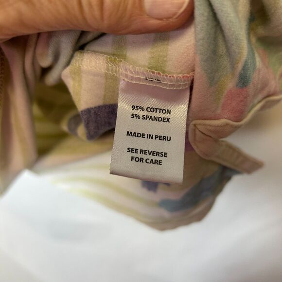 Spartina 449 Shelter Cove Arden Cream Multi Floral Olive Stripe SS T-Shirt Sz L - Picture 8 of 11